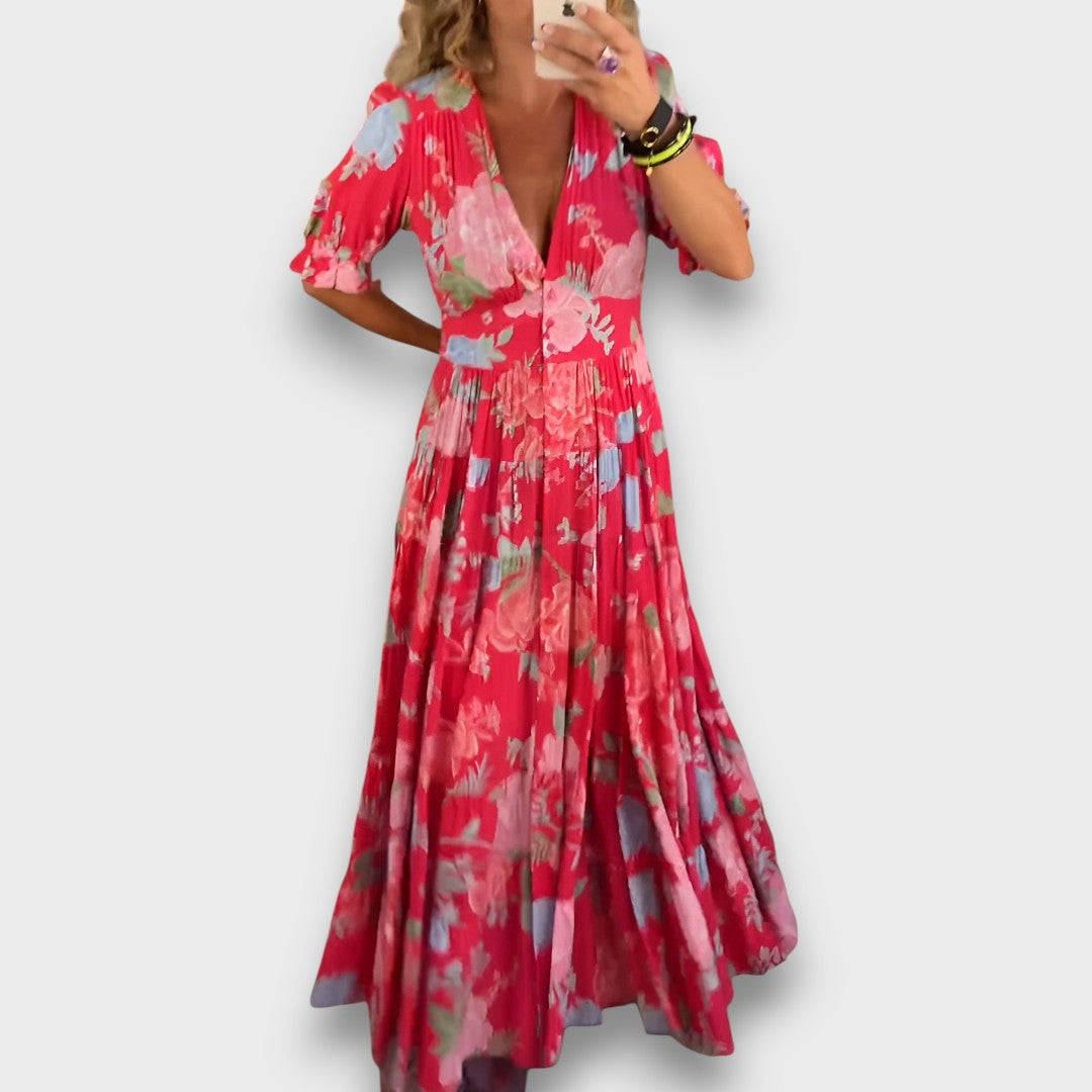 Carine – Floral Maxi Dress with V-Neck