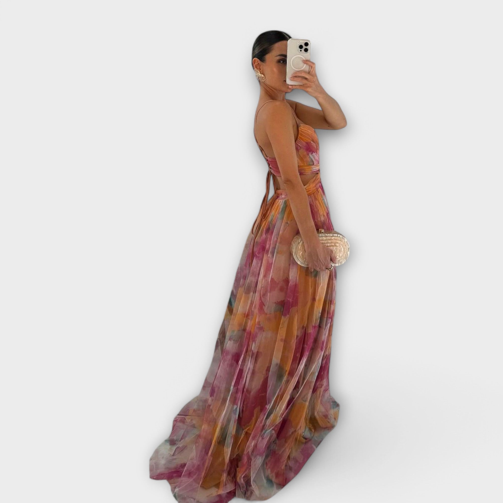 Elanee – Maxi Dress with Watercolor Print and Wrap Effect