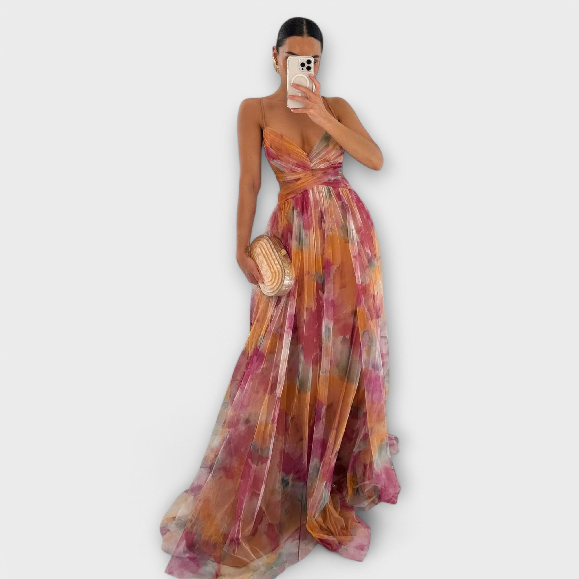 Elanee – Maxi Dress with Watercolor Print and Wrap Effect