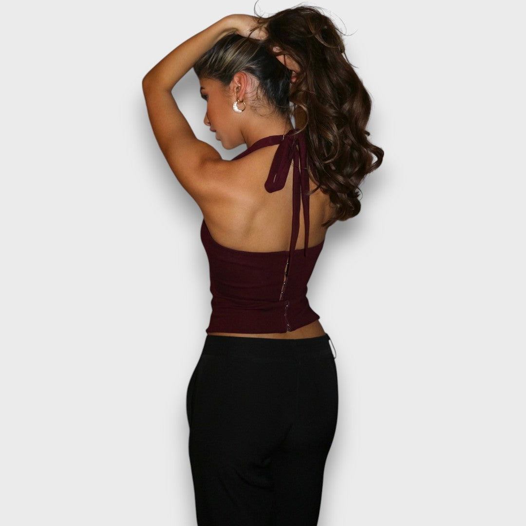 Leane – Corset Top with Halter Neck and Lace Trim
