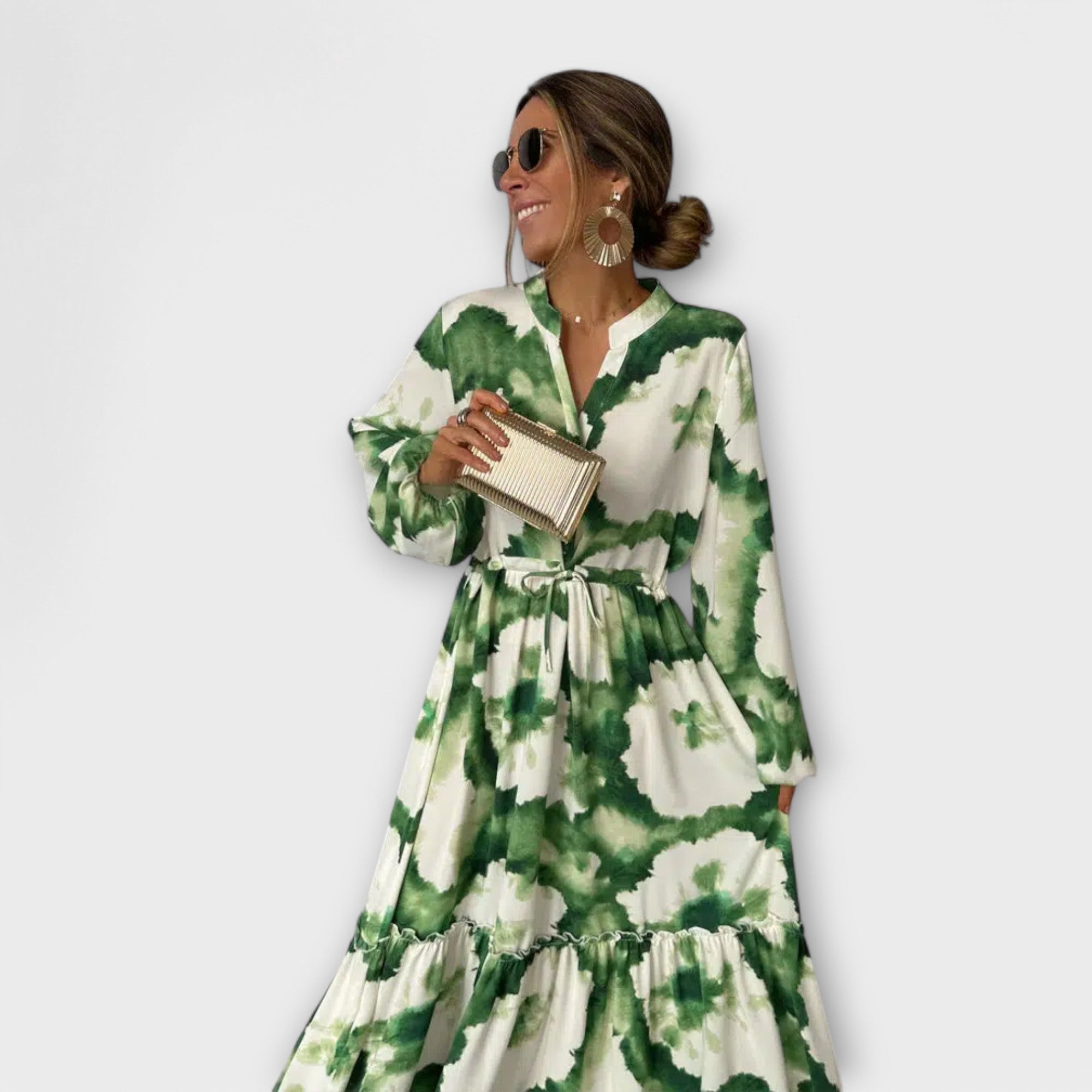 Amaria – Maxi Dress with Watercolor Print and Tie Detail