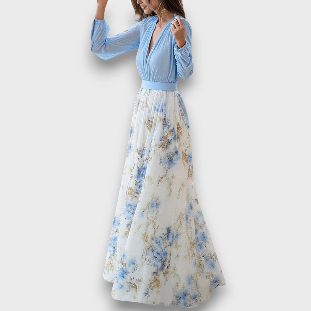 Cara – Flowing Maxi Dress with Floral Grace