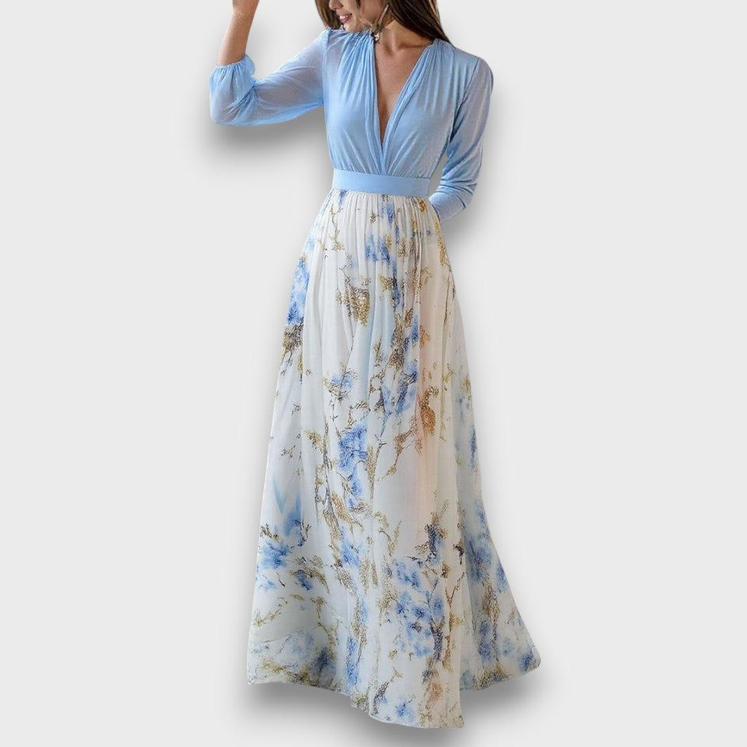 Cara – Flowing Maxi Dress with Floral Grace